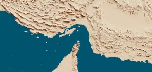 Crisi Medio Oriente Meloni. Una mappa satellitare dello Stretto di Hormuz